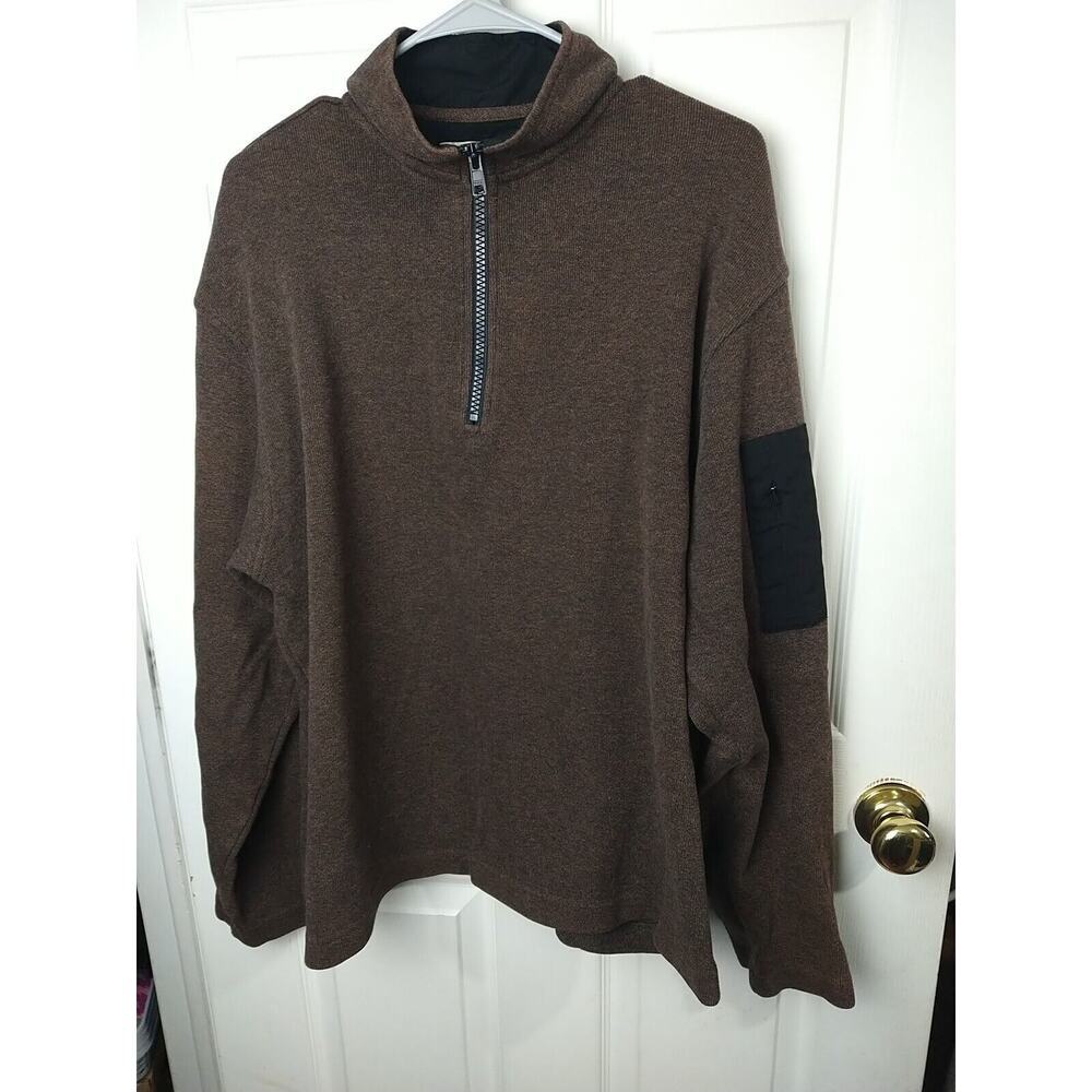Orvis Men's L Brown 1/4 Zip Pullover Sleeve Zip Pocket Mock Neck